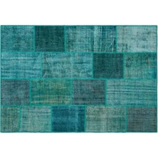 Apex Halı El Dokuması Patchwork Vintage Yün-Pamuk Turkuaz Halı 26297 160 x 230 cm