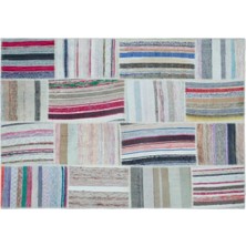 Apex Halı El Dokuması Patchwork Vintage Yün-Pamuk Çizgili Halı 25486 160 x 230 cm