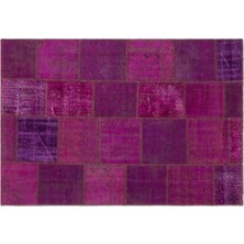 Apex Halı El Dokuması Patchwork Vintage Yün-Pamuk Fuşya Halı 22267 160 x 230 cm