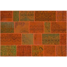 Apex Halı El Dokuması Patchwork Vintage Yün-Pamuk Turuncu Halı 33906 160 x 230 cm