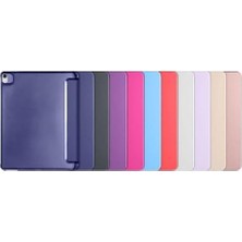ile Uyumlu SM11-TB330FU Kılıf Kalem Koyma Bölmeli Stand Olan Uyku Modlu Suni Deri Yarı Transparan Arka Yüzey Attravtive Smart Cover Lavanta