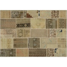 Apex Halı El Dokuması Patchwork Vintage Yün-Pamuk Bej Halı 21499 160 x 230 cm