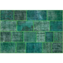 Apex Halı El Dokuması Patchwork Vintage Yün-Pamuk Yeşil Halı 31224 160 x 230 cm