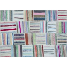 Apex Halı El Dokuması Patchwork Vintage Yün-Pamuk Çizgili Halı 25466 160 x 225 cm