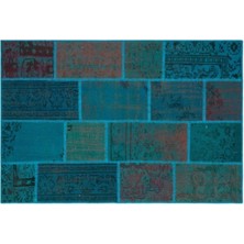 Apex Halı El Dokuması Patchwork Vintage Yün-Pamuk Turkuaz Halı 33146 120 x 180 cm