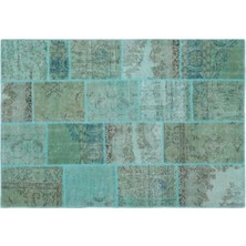 Apex Halı El Dokuması Patchwork Vintage Yün-Pamuk Turkuaz Halı 25019 160 x 230 cm