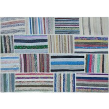 Apex Halı El Dokuması Patchwork Vintage Yün-Pamuk Çizgili Halı 22512 160 x 226 cm