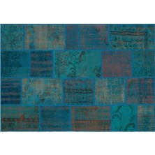 Apex Halı El Dokuması Patchwork Vintage Yün-Pamuk Turkuaz Halı 33921 160 x 230 cm