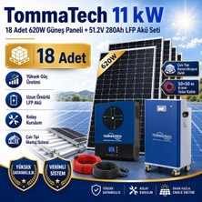 Tommatech 11 Kw Inverter + 18 Adet 620W Güneş Paneli + 51.2V 280AH Lfp Akü Seti