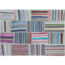 Apex Halı El Dokuması Patchwork Vintage Yün-Pamuk Çizgili Halı 25461 160 x 225 cm