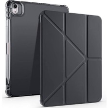 Pratik Ev iPad Air 11 2025 M3 Uyumlu Siyah Üç Katlı Kılıf, Kalem Bölmeli ve Standlı