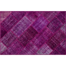 Apex Halı El Dokuması Patchwork Vintage Yün-Pamuk Fuşya Halı 26604 120 x 180 cm