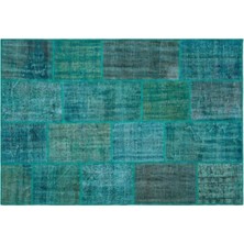 Apex Halı El Dokuması Patchwork Vintage Yün-Pamuk Turkuaz Halı 26411 158 x 230 cm