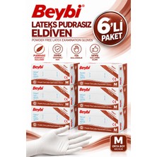 Beybi Pudrasız Lateks Muayene Eldiveni Medium 100'LÜ 6 Adet