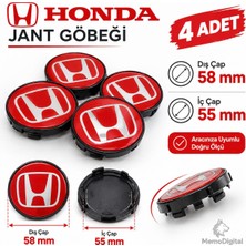 Memo Digital Honda Jant Göbeği Kırmızı 58 mm 55 mm
