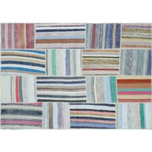 Apex Halı El Dokuması Patchwork Vintage Yün-Pamuk Çizgili Halı 22541 160 x 225 cm