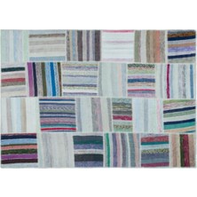 Apex Halı El Dokuması Patchwork Vintage Yün Pamuk Çizgili Halı 22535 160 x 223 cm