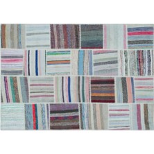 Apex Halı El Dokuması Patchwork Vintage Yün-Pamuk Çizgili Halı 22525 160 x 230 cm
