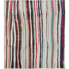 Apex Halı El Dokuması Vintage Yün-Pamuk Çizgili Çaput Halı 146 x 125 cm