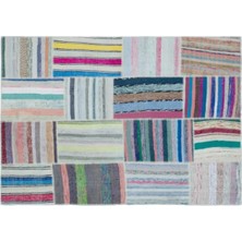 Apex Halı El Dokuması Patchwork Vintage Yün-Pamuk Çizgili Halı 25499 160 x 225 cm