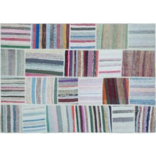 Apex Halı El Dokuması Patchwork Vintage Yün-Pamuk Çizgili Halı 22533 160 x 227 cm