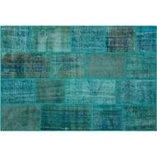 Apex Halı El Dokuması Patchwork Vintage Yün-Pamuk Turkuaz Halı 26435 156 x 230 cm