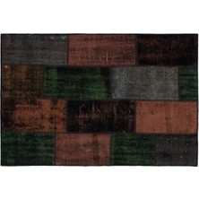 Apex Halı El Dokuması Patchwork Vintage Yün-Pamuk Kahve Halı 34157 122 x 181 cm