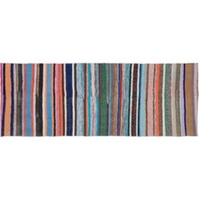 Apex Halı El Dokuması Vintage Yün Pamuk Çizgili Çaput Halı 32587 130 x 346 cm