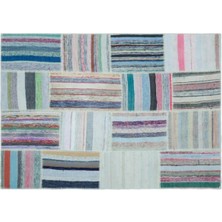 Apex Halı El Dokuması Patchwork Vintage Yün Pamuk Çizgili Halı 25259 158 x 223 cm