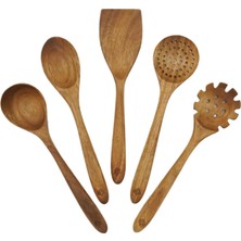 Odea Tr Aura Akasya Ahşap 5 Parça Mutfak Seti El Yapımı Tahta Kaşık Spatula