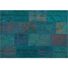 Apex Halı El Dokuması Patchwork Vintage Yün-Pamuk Turkuaz Halı 33888 160 x 230 cm