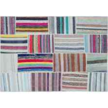 Apex Halı El Dokuması Patchwork Vintage Yün-Pamuk Çizgili Halı 25425 160 x 228 cm