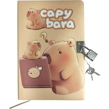 Pratik Ev Capybara Hatıra Defteri Günlük, Kilitli Defter, 80 Yaprak, Tablet Kapibara