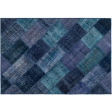 Apex Halı El Dokuması Patchwork Vintage Yün-Pamuk Turkuaz Halı 21192 161 x 232 cm