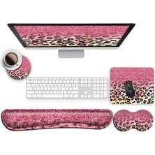 Odea Tr Ergonomik Mouse Pad Klavye Bilek Desteği, Ofis Oyun Çalışma Bilgisayarları Için Kaymaz Kauçuk Taban, Kolay Yazma ve Ağrı Giderici, Pembe Fare Altlıkları ve Leopar Glitter Desen Kadınlar Için Masaüs