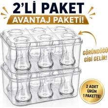Pratik Ev 2'li 6 Gözlü Kilitli Kapaklı Çay Bardağı Taşıma ve Saklama Kutusu