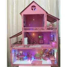 Pratik Ev LED Işıklı Büyük Boy Ahşap Oyun Evi, 76 cm x 57 cm x 25 cm