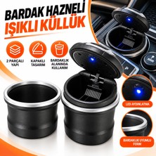 Space Bardak Hazneli Işıklı Araç Küllüğü 2 Parçalı Kapaklı Oto Küllük Bardaklık Tipi