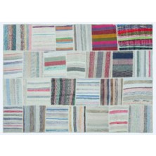 Apex Halı El Dokuması Patchwork Vintage Yün-Pamuk Çizgili Halı 25275 160 x 221 cm