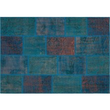 Apex Halı El Dokuması Patchwork Vintage Yün-Pamuk Turkuaz Halı 35472 162 x 230 cm