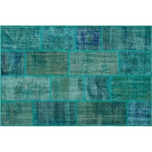 Apex Halı El Dokuması Patchwork Vintage Yün-Pamuk Turkuaz Halı 26650 120 x 180 cm