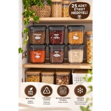 Porsima 4520 Etiketli  Kiler Box 6'lı Dikdörtgen Erzak Saklama Kabı Seti 1,3 Litre – Bakliyat, Baharat ve Mutfak Düzenleyici Füme