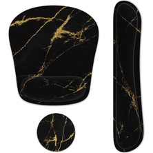 Odea Tr Klavye Bilek Desteği Hafızalı Köpük Ergonomik Mouse Pad Bilgisayar Bilek Destek Seti ile Ev, Ofis Için Kaymaz Kauçuk Tabanlı Bardak Altlığı - Siyah Mermer
