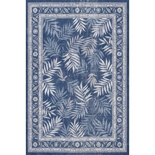 Rugzella Squill Modern Soyut Indigo Mavi Eskitme Sulu Boya Desenli Yıkanabilir Halı