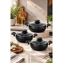 Lavonni Granit Pro 6 Parça Granit Güveç Tencere Seti Siyah Bakalit Saplı - 18/20/22 Derin