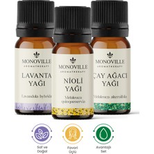 Monoville Nioli Yağı 10 ml, Lavanta Yağı 10 ml, Çay Ağacı Yağı 10 ml 3'lü Set Saf ve Doğal 3x10 ml