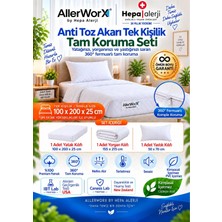 Allerworx Anti Alerjik Anti Akar Tek Kişilik Tam Koruma Seti 100x200x25 cm Yorgan Kılıflı %100 Pamuk Ömür Boyu Garantili