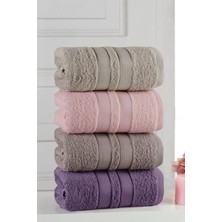 Mürdüm Home 50 x 90 cm 4'lü El ve Yüz Havlu Seti Süper Emici Pamuk Mor Renk