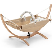 Wellgro Ahşap Bebek Hamağı Beşik Kum Rengi 147x66x62 cm Konforlu Kullanım İçin