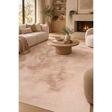 Ally Carpet Ganis Kaos Peluş Hisli Bej Kaymaz Tabanlı Ekstra Yumuşak Kabartmalı Tüy Dökmez Yüksek Havlı Halı